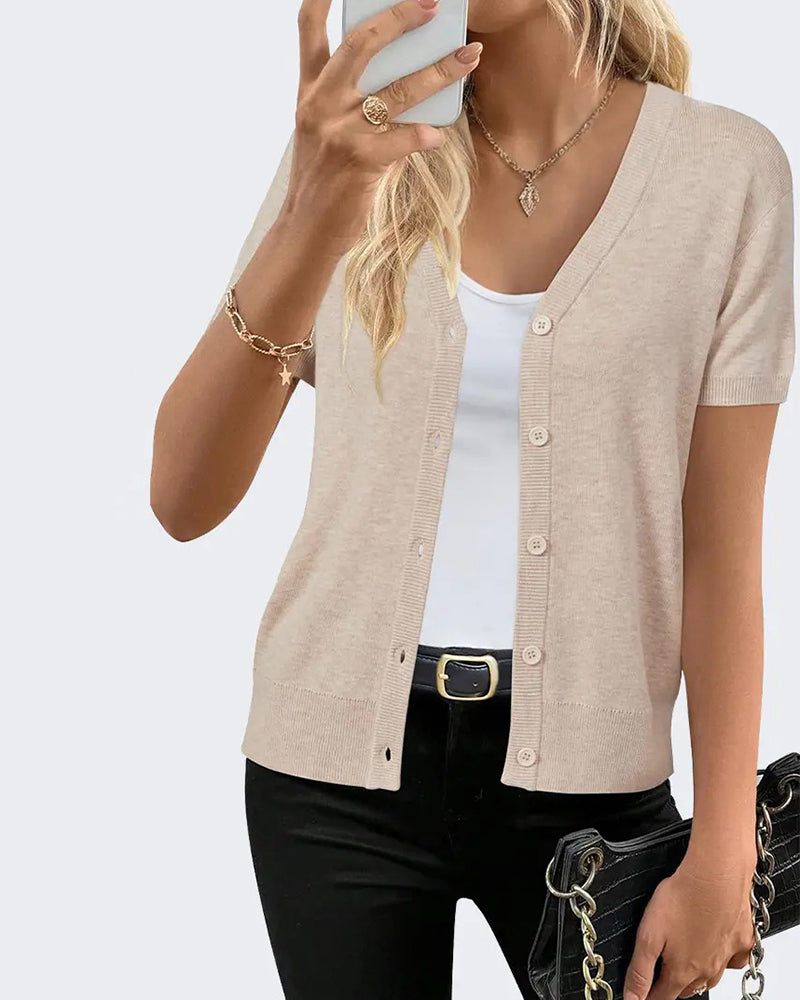 Cardigan Manche Courte Col V