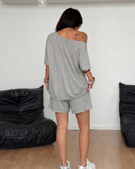 Set Une Épaule Manches Chauve-Souris Lâche Short