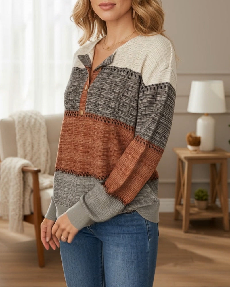 Sweat-Shirt À Boutons Mode Color-Block