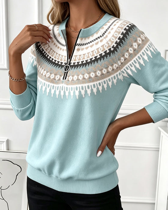 Sweatshirts Bloc De Couleur Fermeture Éclair Manche Longue