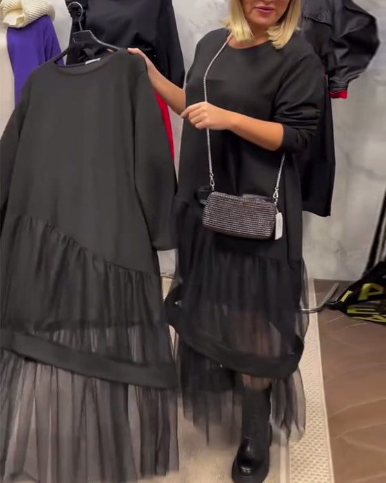 Robe Ample Unie À Empiècements En Résille