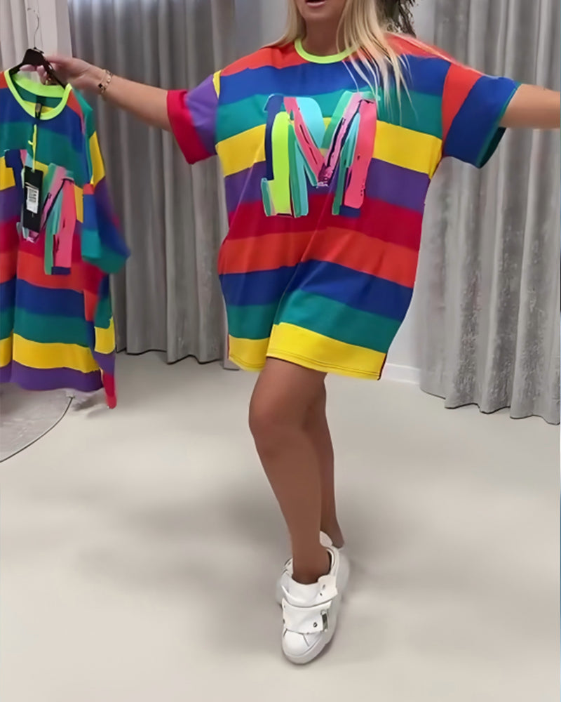 Robe Arc-en-Ciel Rayé Lettre