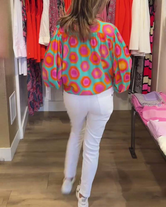 Chemise col montant imprimé géométrique coloré