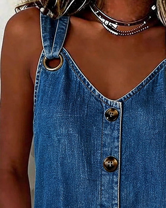 Tank Top Boucle Métallique Col V Denim