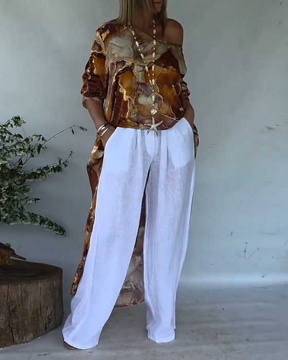 Blouse Fendue Imprimée À La Mode