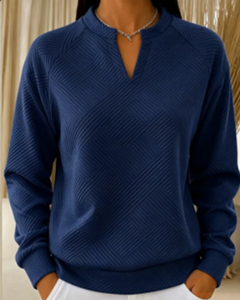 Sweat Col En V Rayé Raglan Unicolore