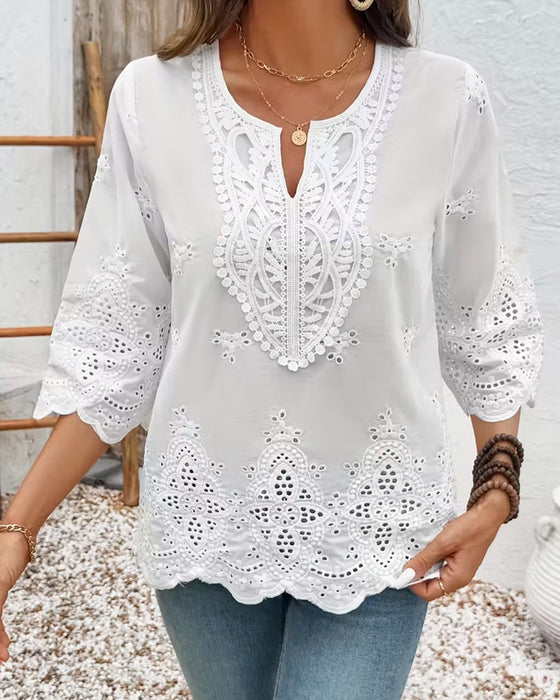 Blouses Sexy Dentelle Ajourée Col En V