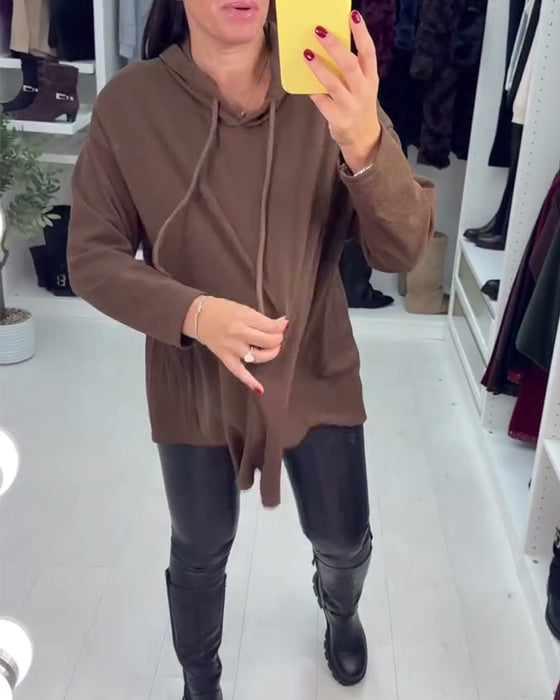 Sweat À Capuche Irrégulier Ample Uni À Manches Longues