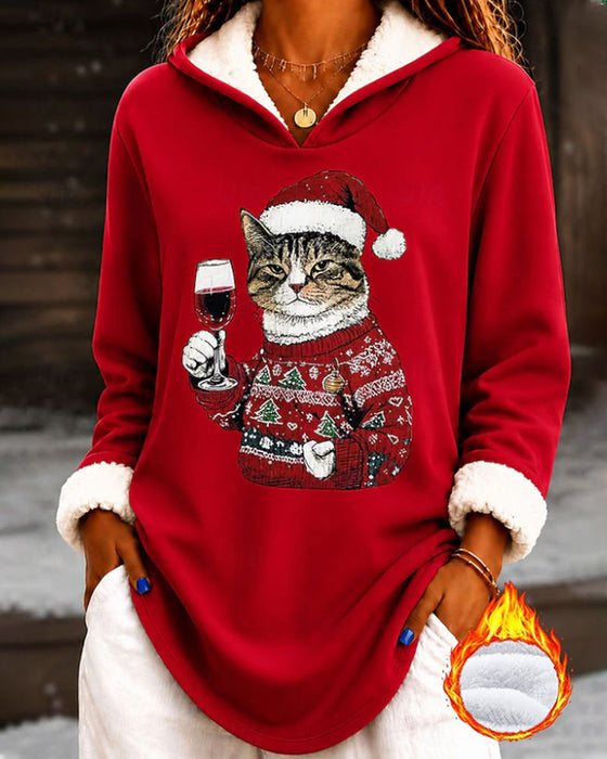 Hoodie À Capuche Imprimé De Fête Décontracté