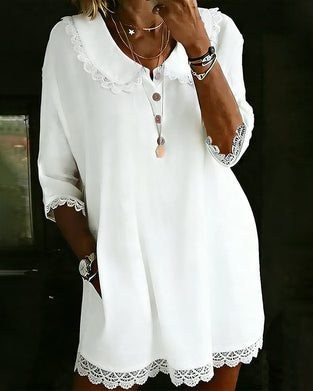 Robe Col Bébé Dentelle Manche Trois-Quarts