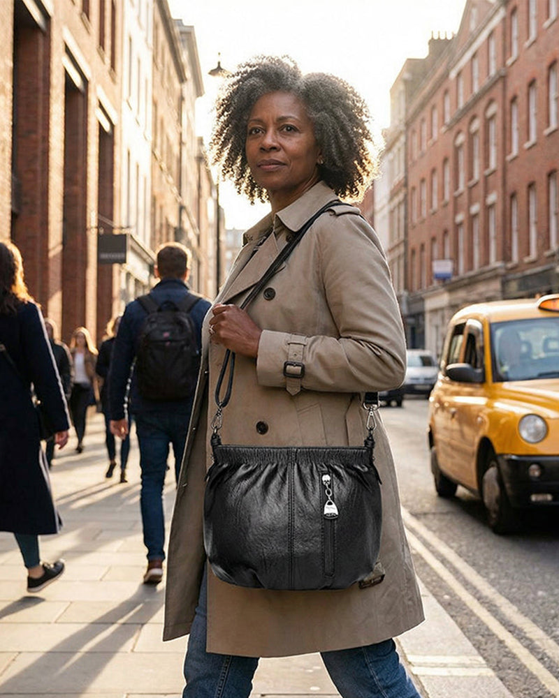 Sac À Main Décontracté Plissé Seau Cuir Souple