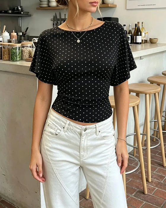 T-Shirt Pois Cintré Col Rond Manche Courte