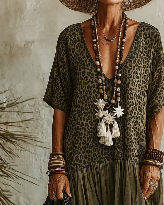 Robe Longue Décontractée À Motif Léopard