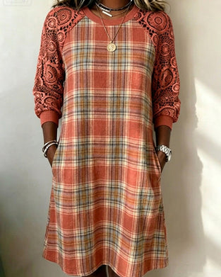 Robe Écossais Dentelle Raglan Midi