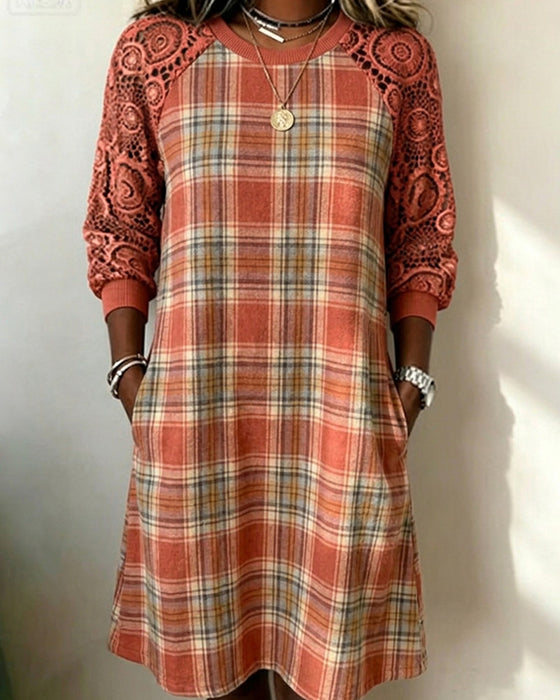 Robe Écossais Dentelle Raglan Midi