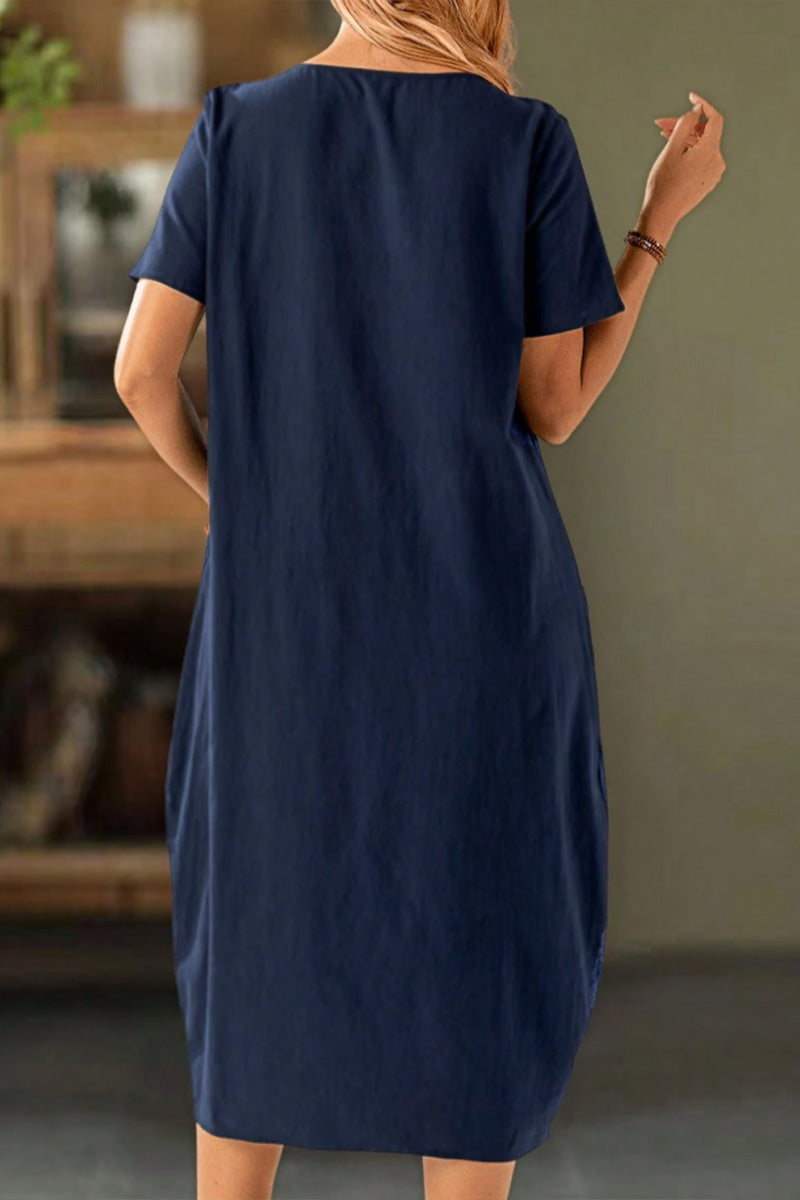 Robe Boutonnée Manches Courtes Poche Shift