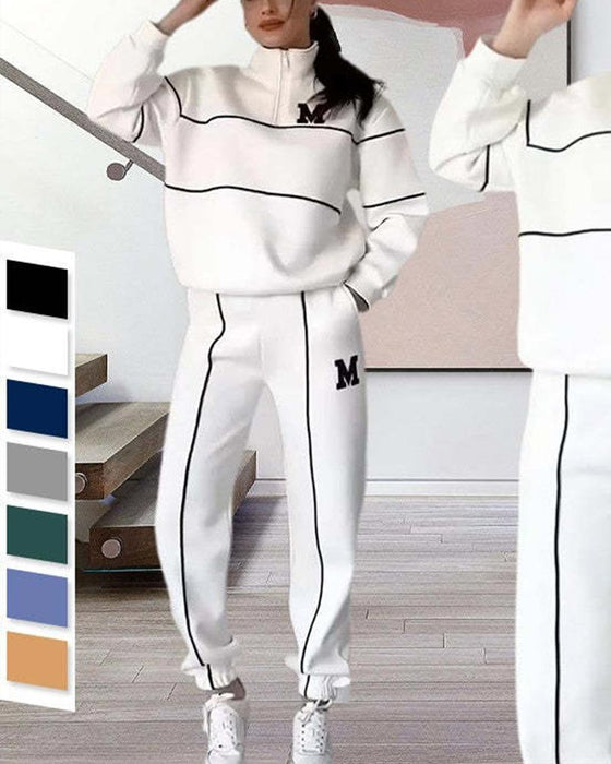 Ensemble Deux Pièces Femme Décontracté Lettre M Manches Longues
