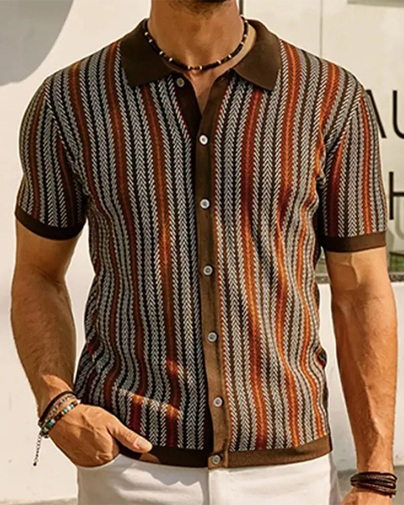 T-Shirt Revers Homme Manches Courtes Bouton