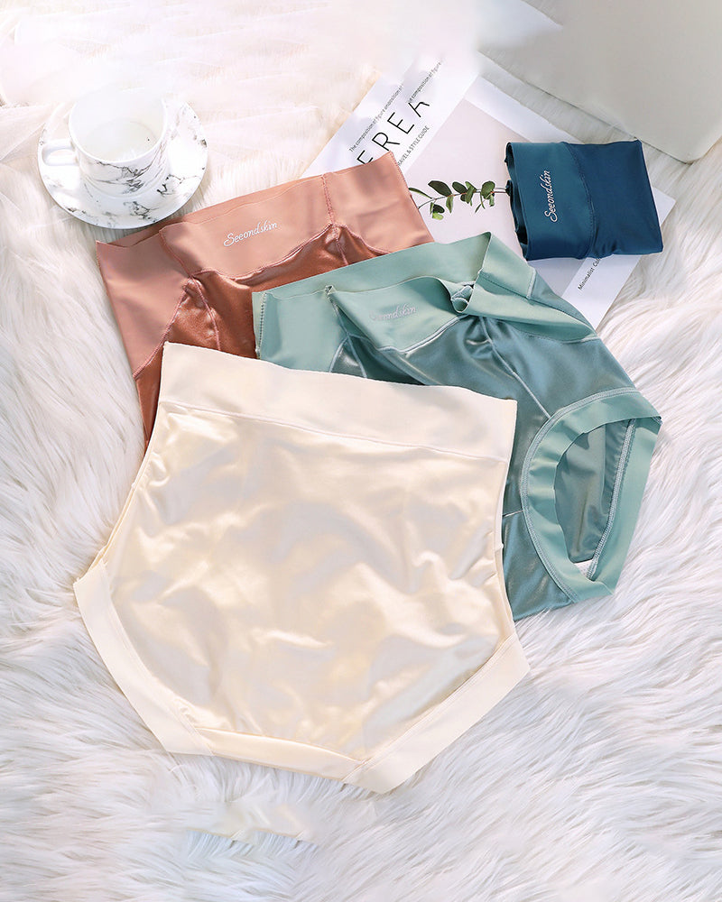 Culotte Femme Taille Haute En Satin Soie Glacée Sans Couture Effet Push-Up Et Gainant