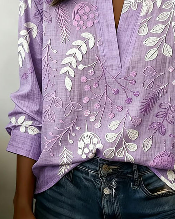 Blouse À Motif Floral Et Col Montant