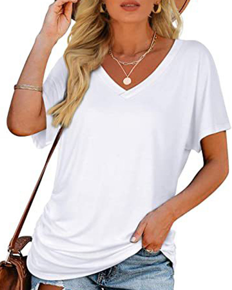 T-Shirt Plissé Uni Col En V