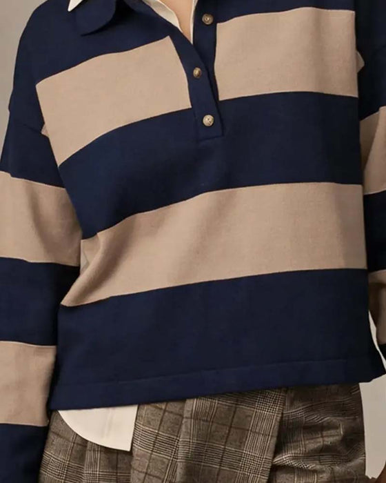Pullover À Larges Rayons À Boutonnage Revers