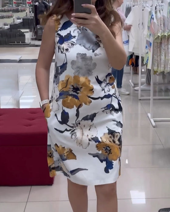 Robe élégante sans manches à imprimé floral