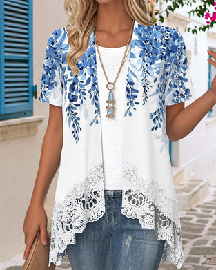 Blouse Imprimé Faux Deux-Pièces Irrégulier