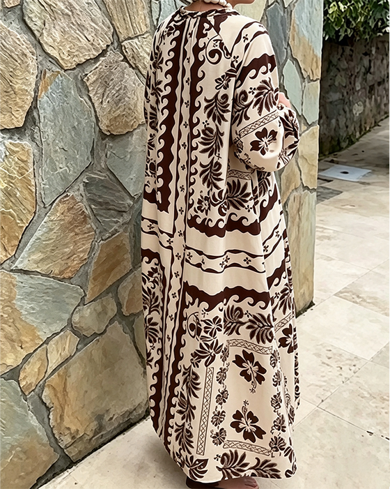 Robe Col V Style Ethnique Ample Grand Ourlet