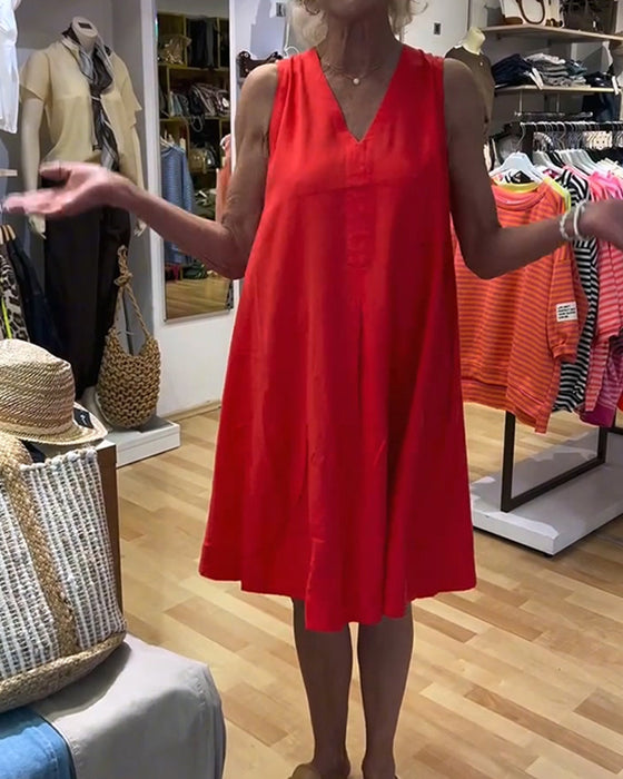Robe Sans-Manches Col-V Décontractée A-Ligne