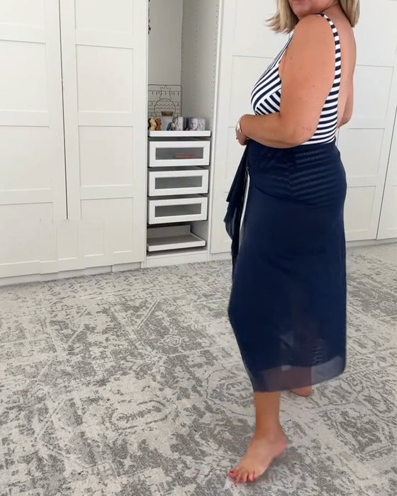 Ensemble Maillot de Bain à Encolure U Rayé Une Pièce