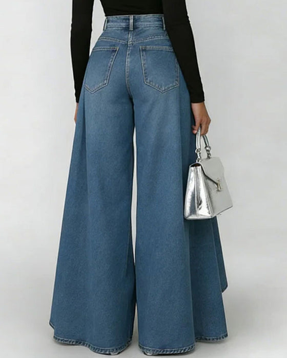 Pantalon Élégant Jambe Large