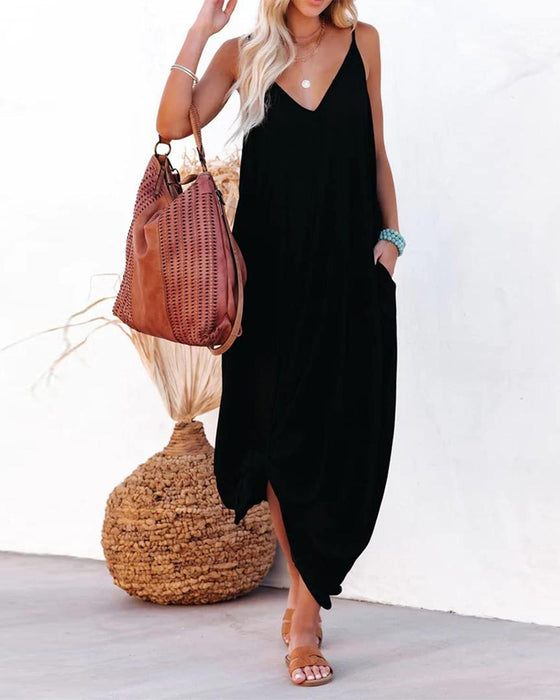 Robe Unie Lâche Poche Maxi