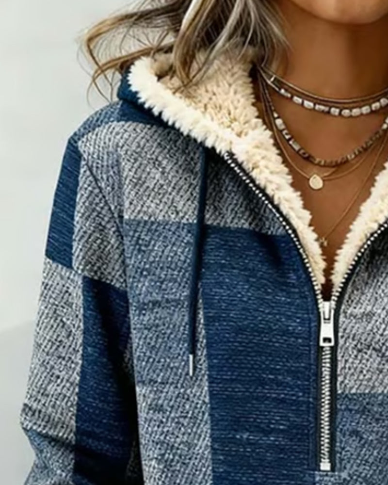 Sweat À Capuche Stylé Colorblock Avec Demi-Zip