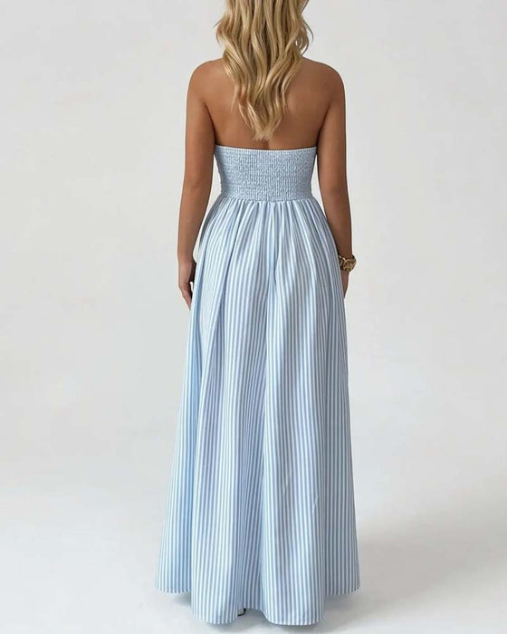 Robes Profond Col V Bretelle Spaghetti Rayure Longue