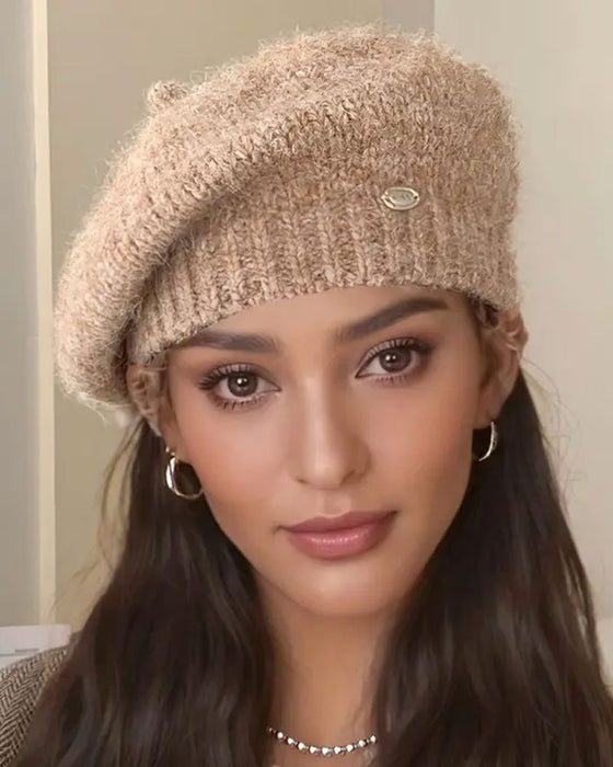 Femme Béret Bonnet En Tricot Uni