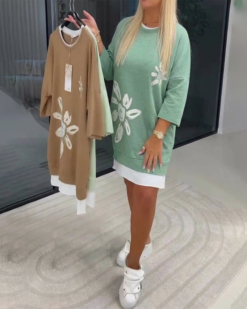 Robe Sweatshirt Col Rond Imprimé Patchwork