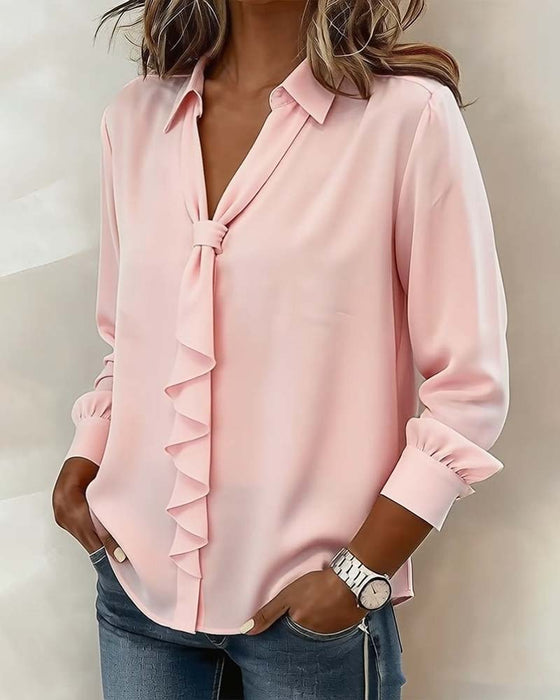 Blouse Volant Noué Manche Longue