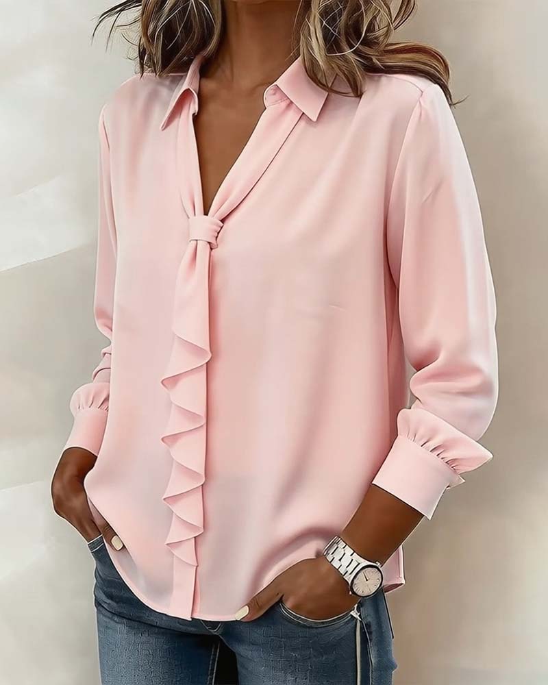 Blouse Volant Noué Manche Longue