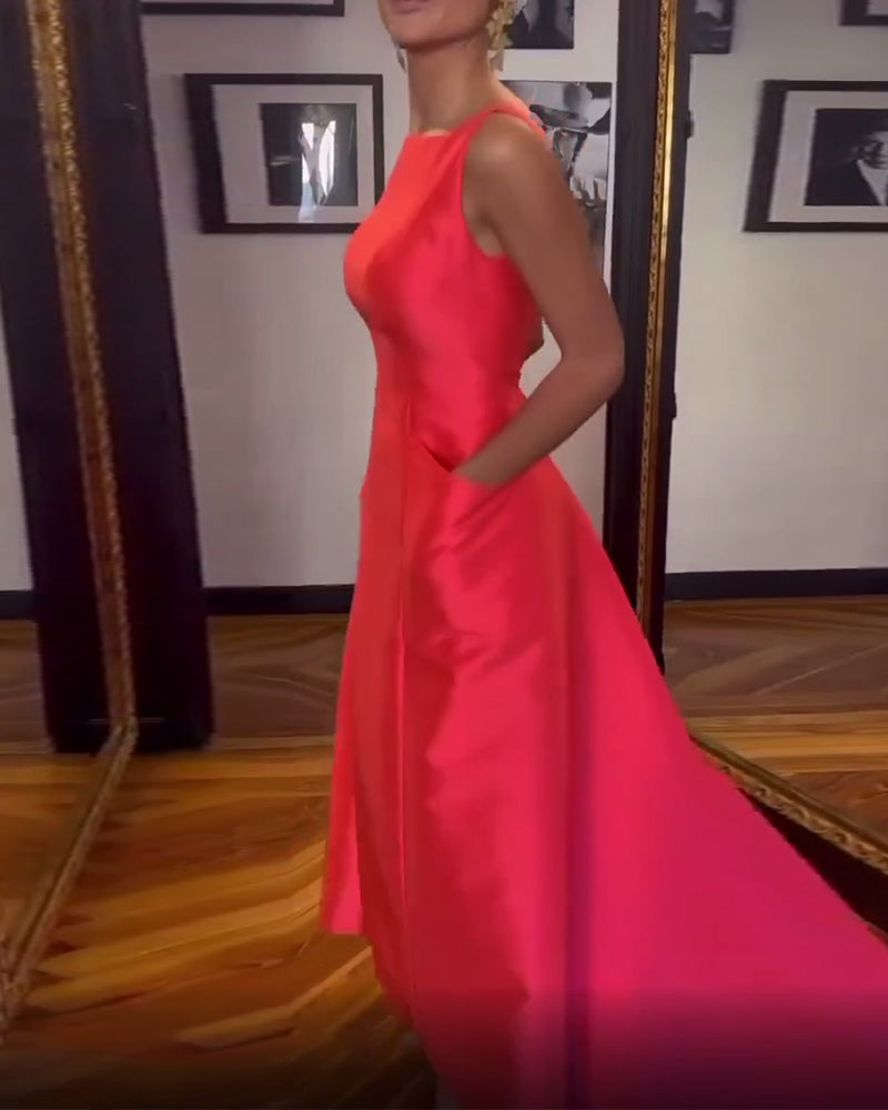 Robe décontractée simple de couleur unie avec poche