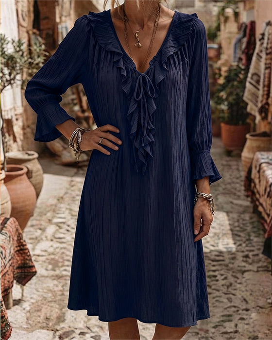 Robe Col Volant Attacher Trois Quart Manche
