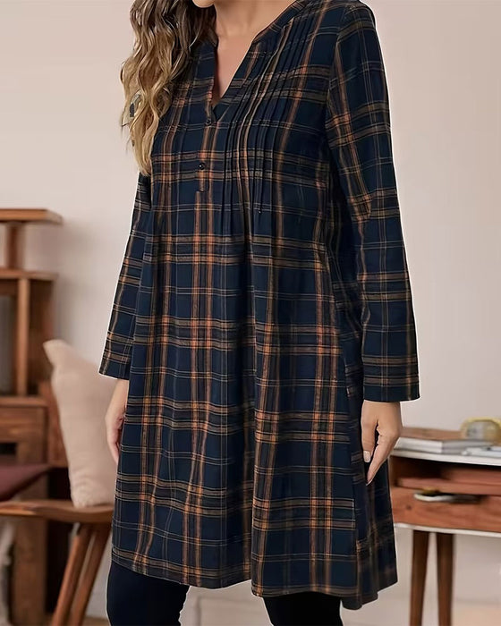 Robe À Carreaux Manches Longues Ligne A