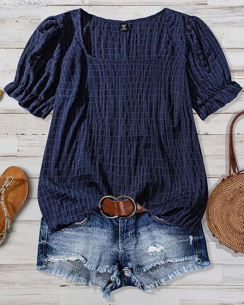 Blouse À Manches Bouffantes À Carreaux