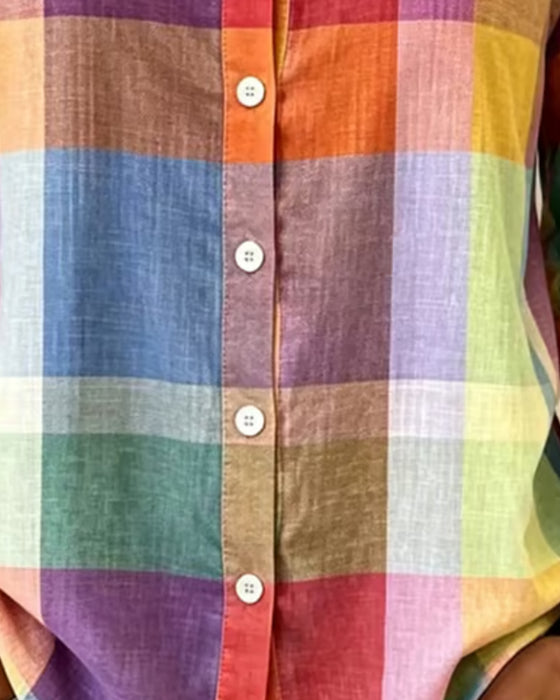 Blouse Colorée À Carreaux Bouton Devant Décontractée