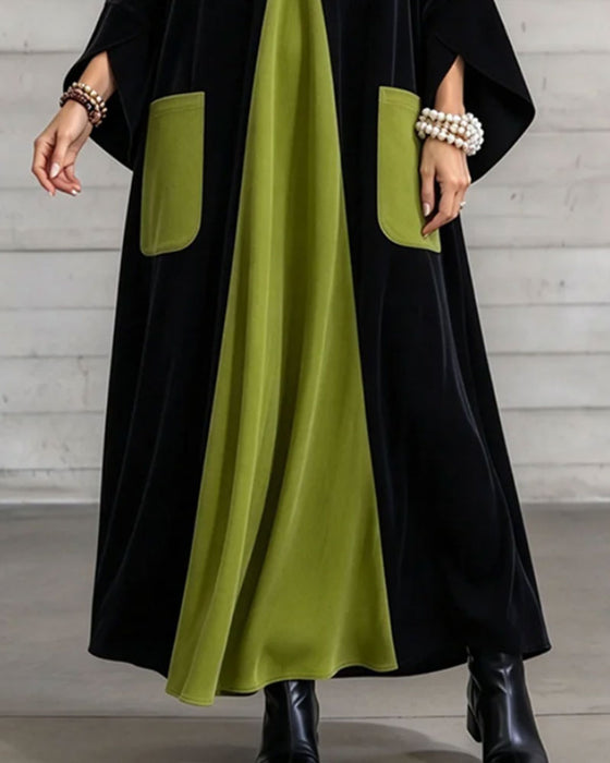 Robe Col En V Bloc De Couleur Maxi