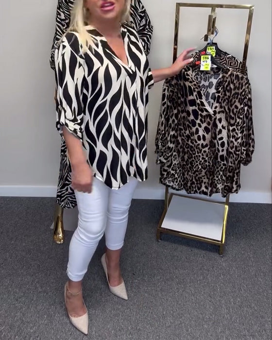 Blouse décontractée imprimée à col en V