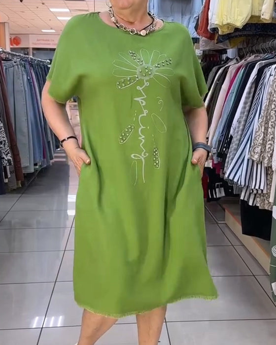 Robe Bord Brut Manche Courte Lâche Décontractée