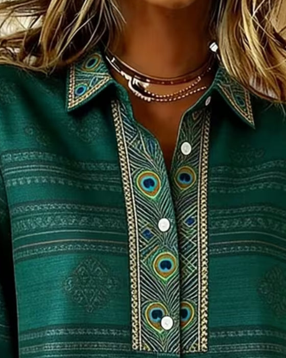 Chemise Rayée Revers Manches Longues