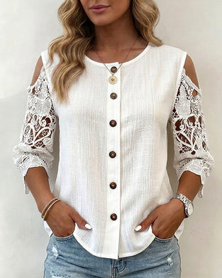 Blouse Découpée Off-Shoulder Bouton