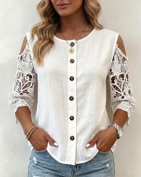 Blouse Découpée Off-Shoulder Bouton